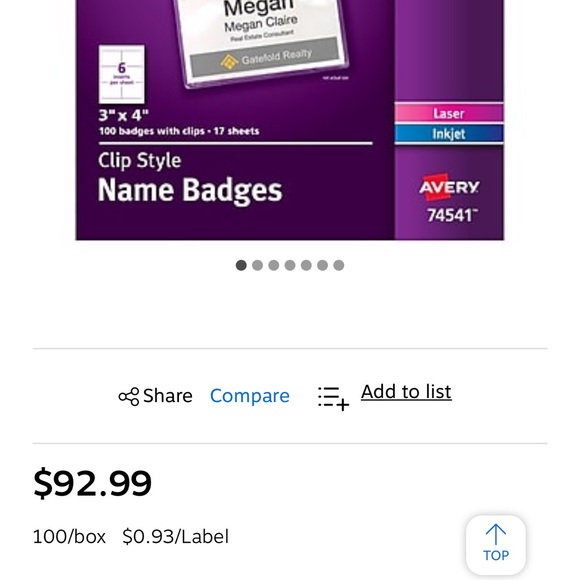 New Avery Customizable Name Badge Clips, 3" x 4", White, 100 (74541) - Picture 2 of 6